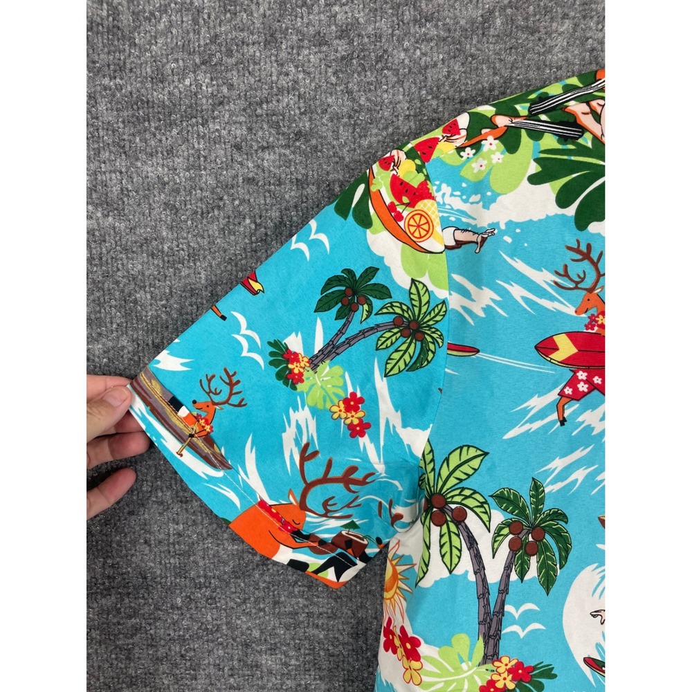 SSLR‎ Button Down Shirt Mens S Blue Excellent Surfing Santa Christmas Tropical - Picture 5 of 12